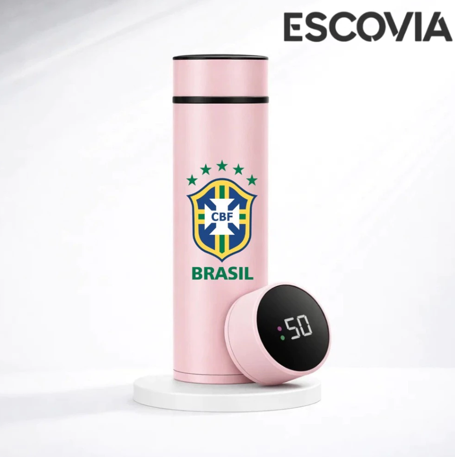 Garrafa Térmica Aço Inoxidavel Copa do Mundo Time Brasil com Medidor De Temperatura Digital 500ml