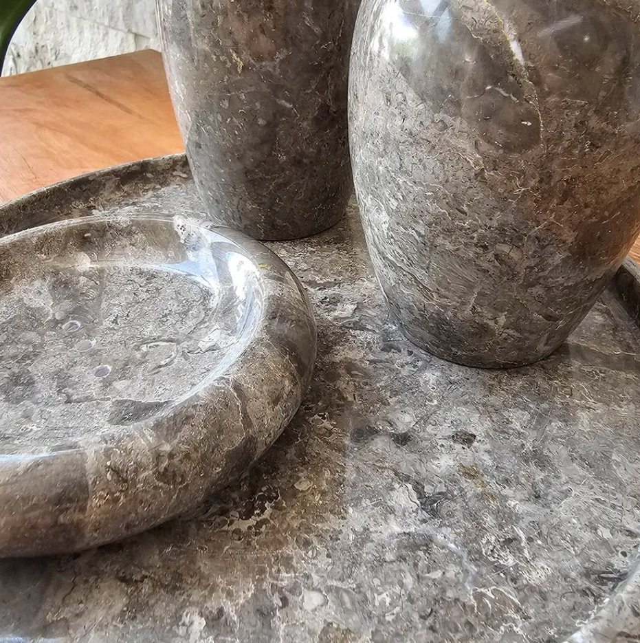 Conjunto de Banheiro em Mármore Natural Cinza - 4 peças