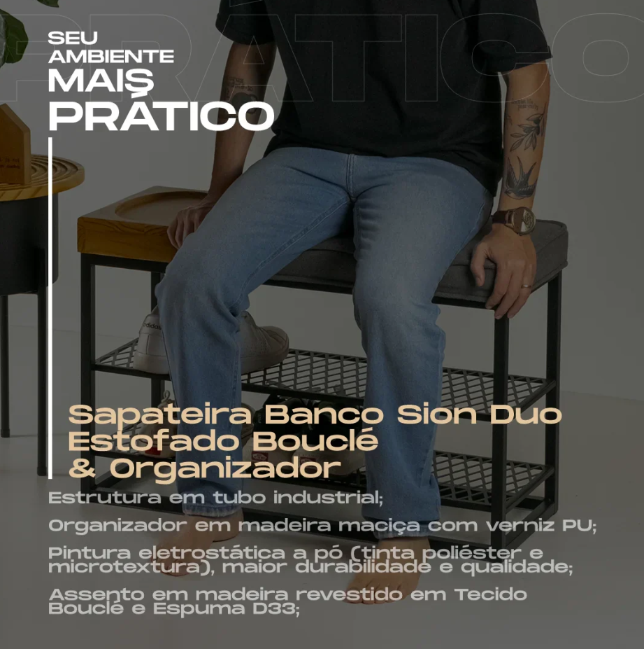 Sapateira Banco Sion Duo - Estofado Bouclé & Organizador