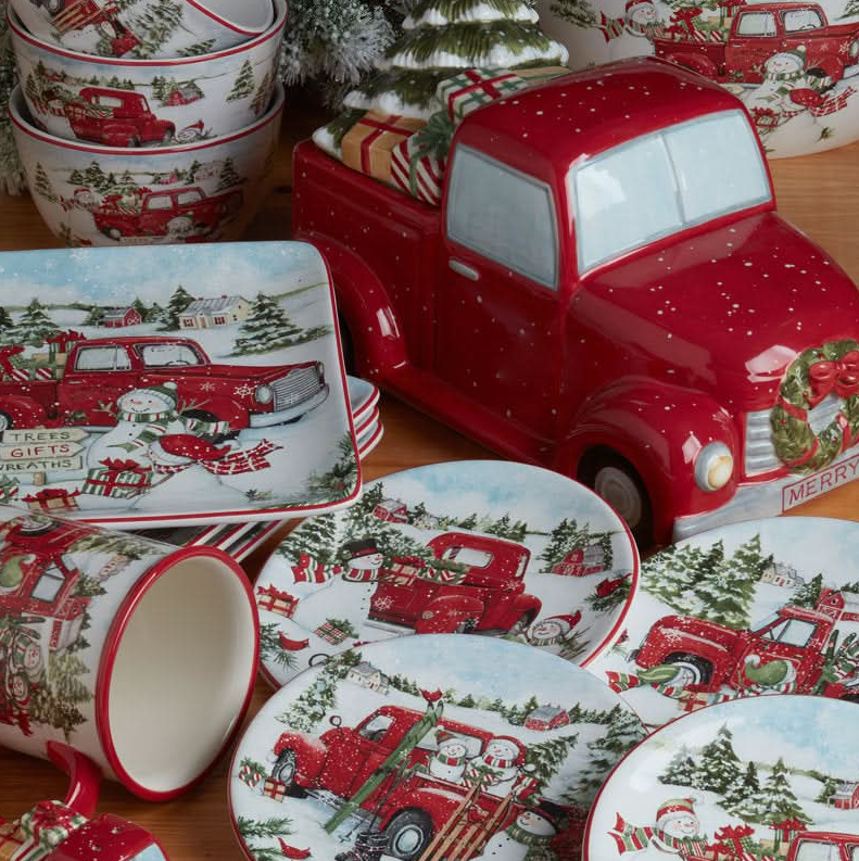 Conjunto Louças porcelana Estampa de Natal 16 peças - Serviço para 04 Pessoas