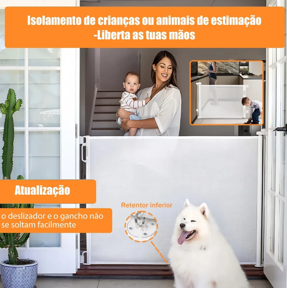 Portão Retrátil 140cm Tela Segurança Bebê Pet Cercadinho
