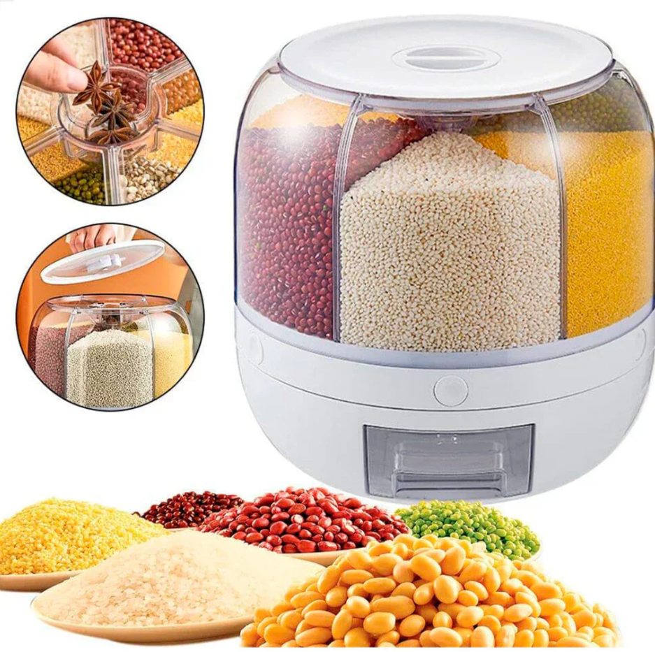 Dispenser de Cereais Giratório 6 Divisórias | Porta Grãos Organizador de Cozinha