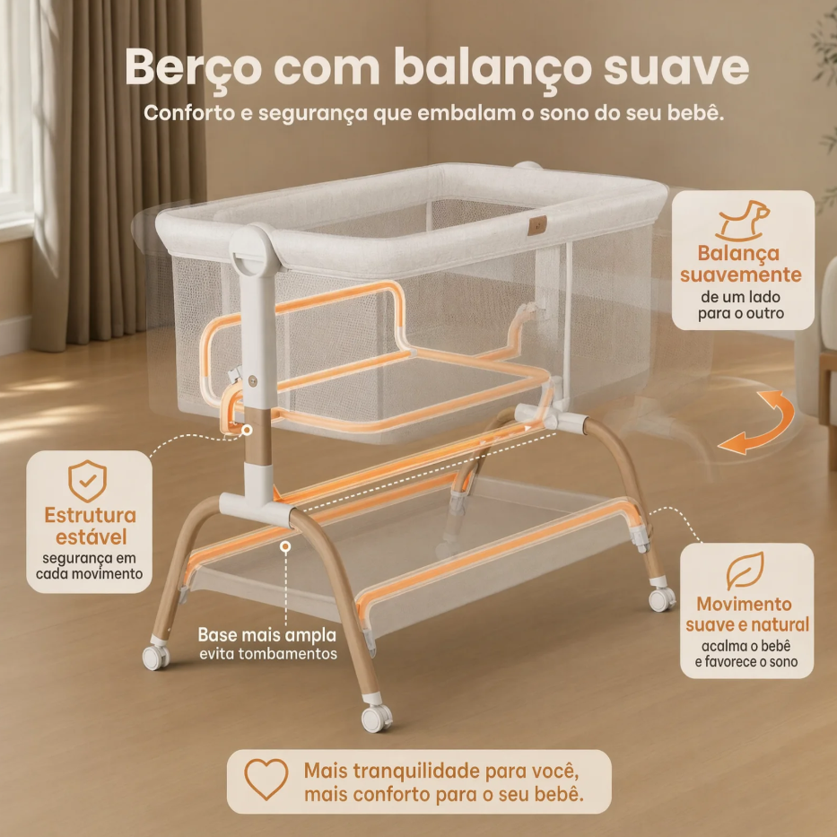 Berço Moisés 3 em 1 com Balanço