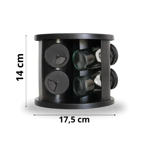 Porta Temperos Giratório 360º com Potes de Vidro e Tampa Dosadora | Organizador de Condimentos Premium