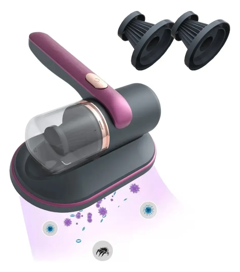 Aspirador Anti Ácaro Portátil Sem Fio Com Luz Uv Filtragem Cor Cinza/roxo