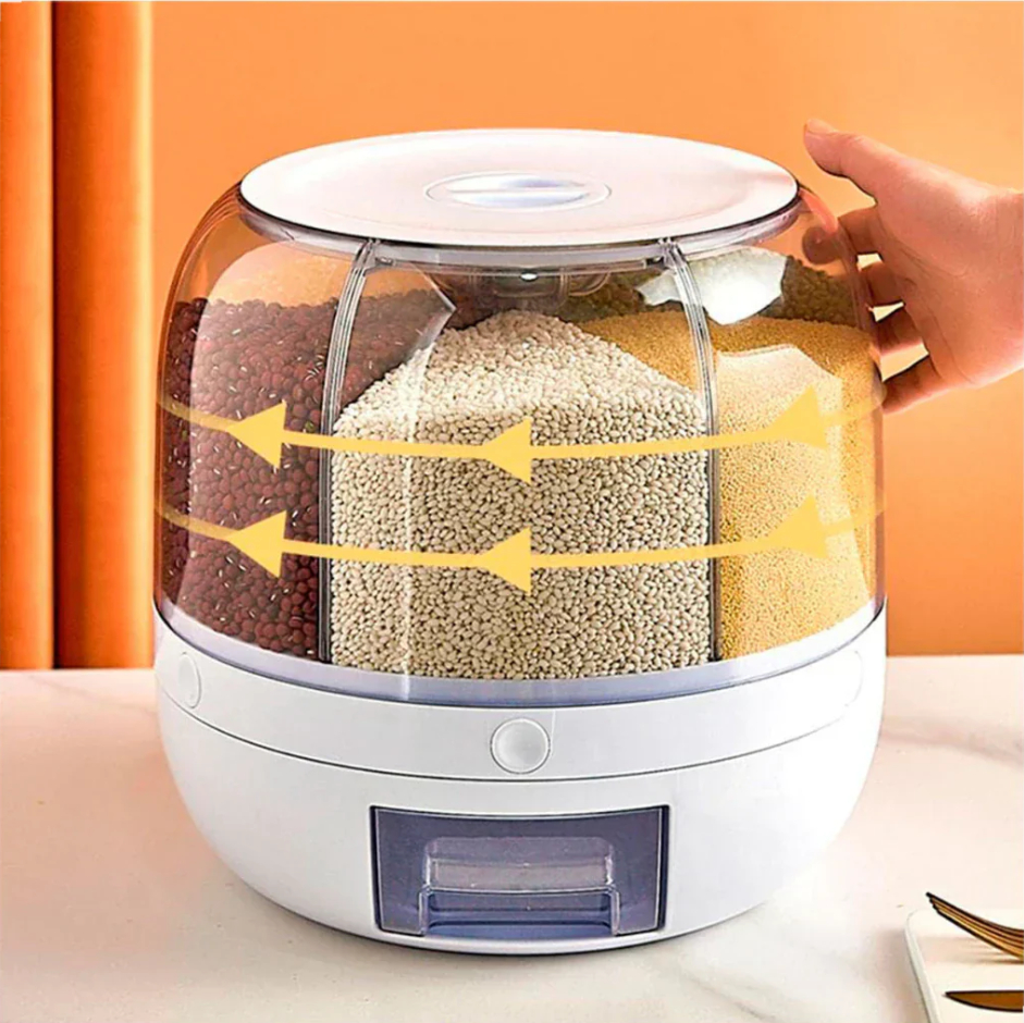 Dispenser de Cereais Giratório 6 Divisórias | Porta Grãos Organizador de Cozinha