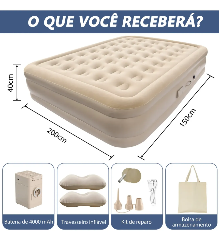 Colchão de Casal Inflável + Bomba de AR e Encosto Queima de Estoque