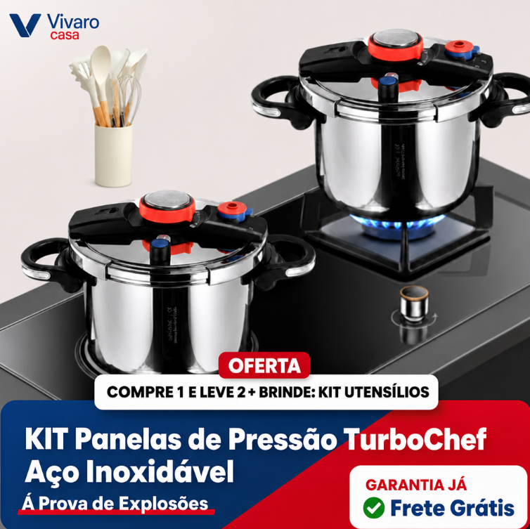 [COMPRE 1 LEVE 2] - KIT Panelas de Pressão TurboChef Aço Inoxidável - Á Prova de Explosões + Brinde: Kit Utensílios